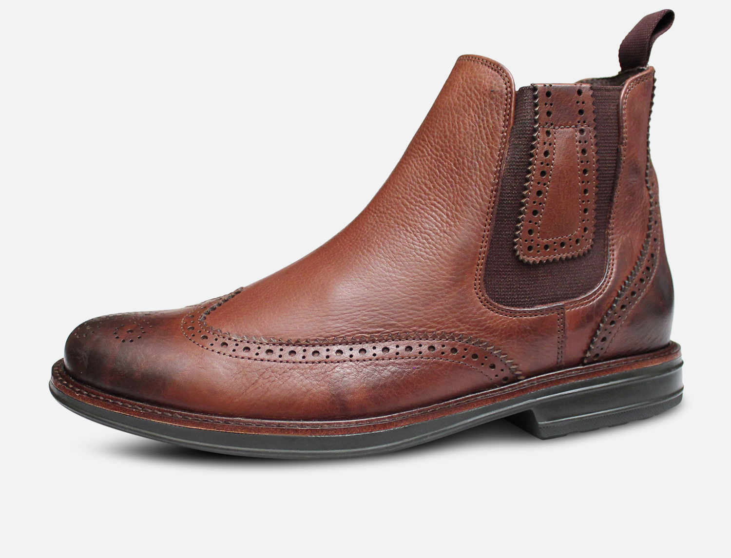 Anatomic Comfort Slip On Brogue Ankle Boot in Brown Leather