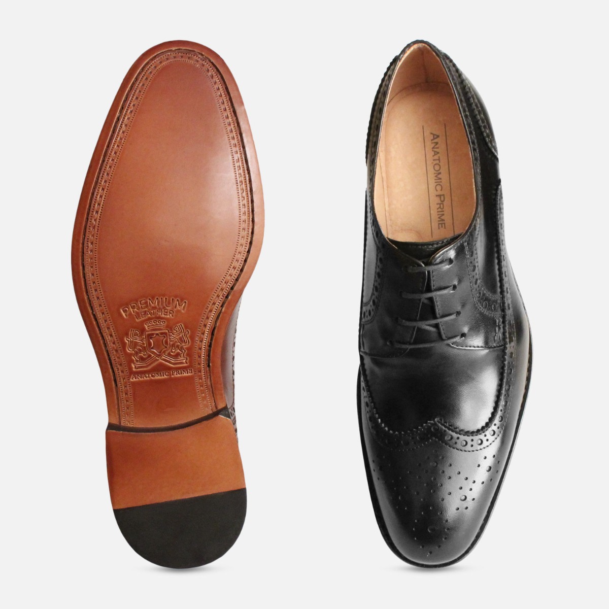 Black Kidskin Mens Wingcap Brogues by Anatomic Shoes