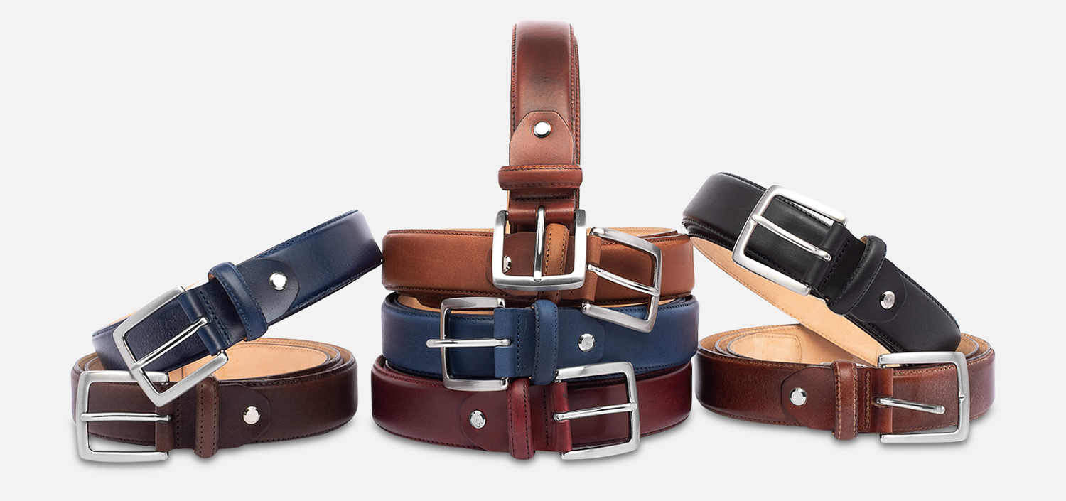 Matt Blue Leather English Belt with Silver Buckle