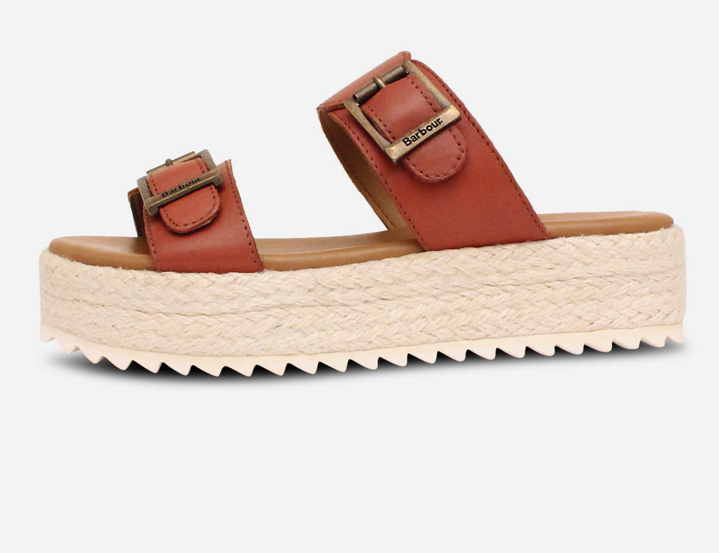 Barbour Womens Designer Platform Tan Leather Sandals
