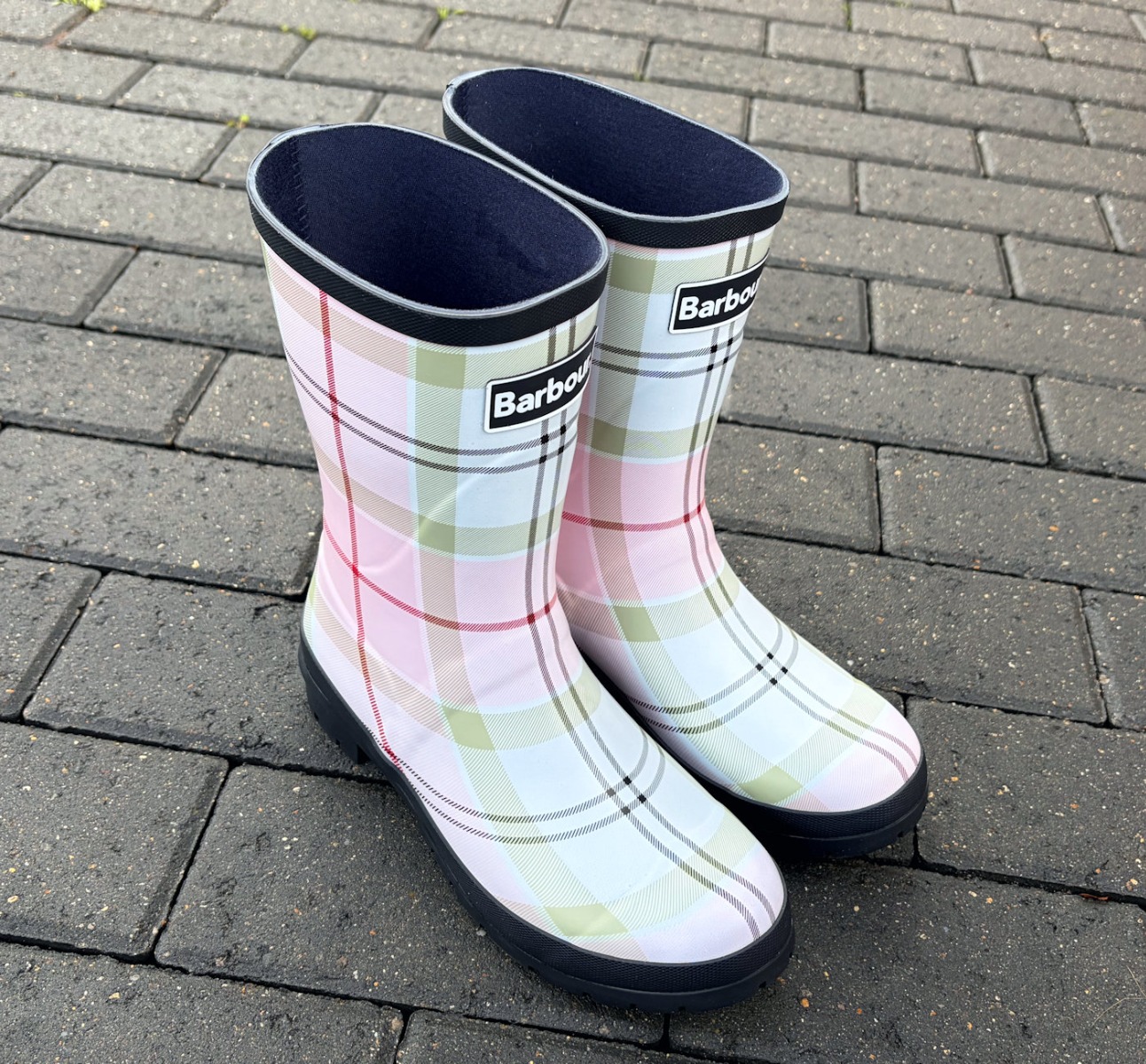 Barbour Ladies Pink Tartan Walking Wellington Boots