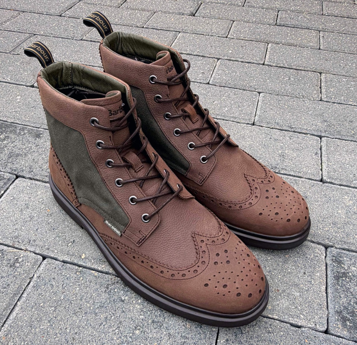 Barbour Mens Country Brogue Boots in Brown Nubuck Leather