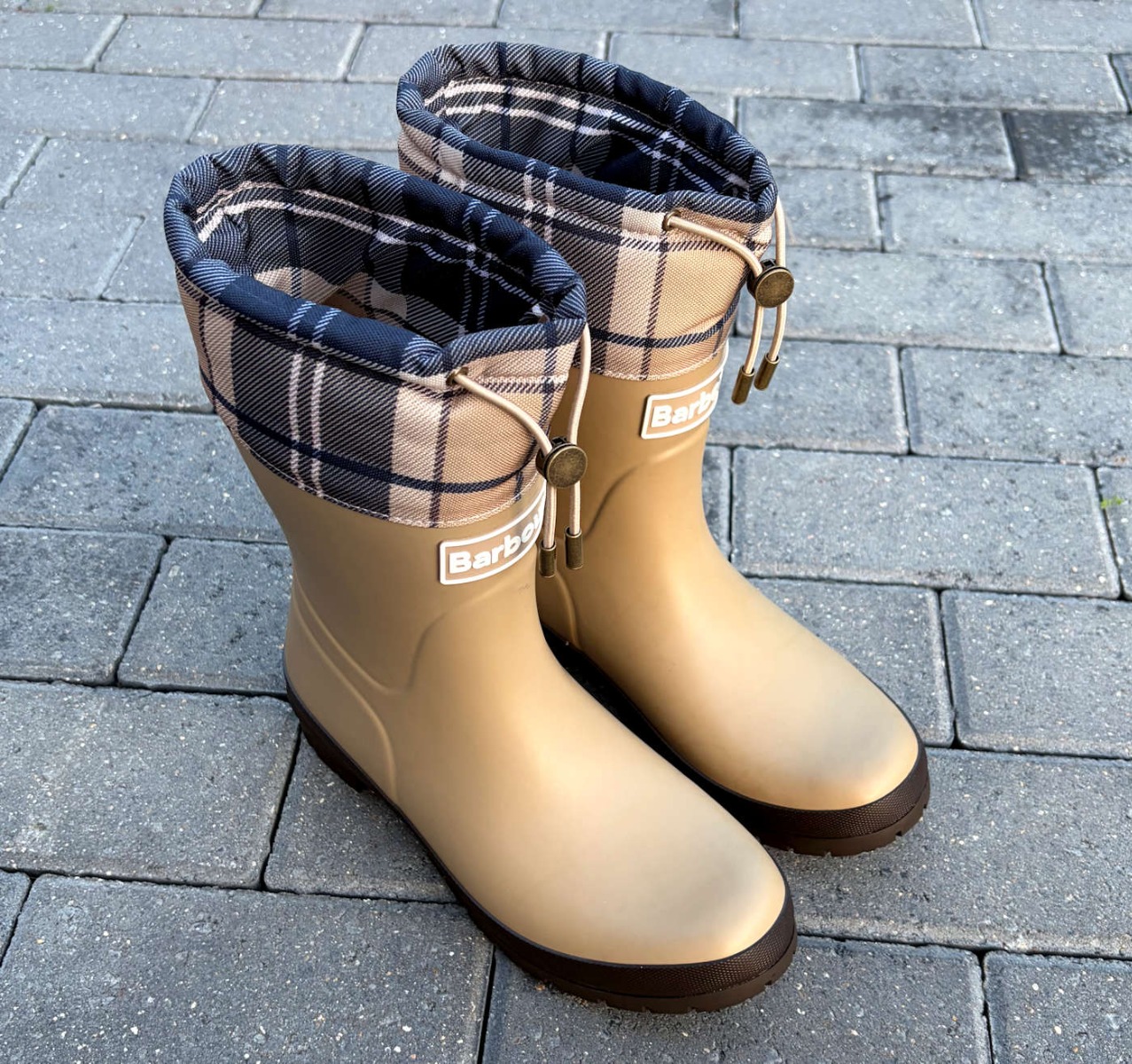 Barbour Warm Lined Putty Beige Tartan Mowbray Wellies