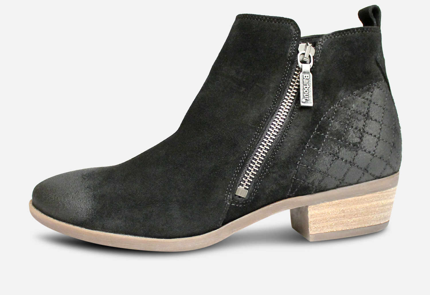 Barbour Black Waxy Suede Ankle Zip Boots with Cuban Heel