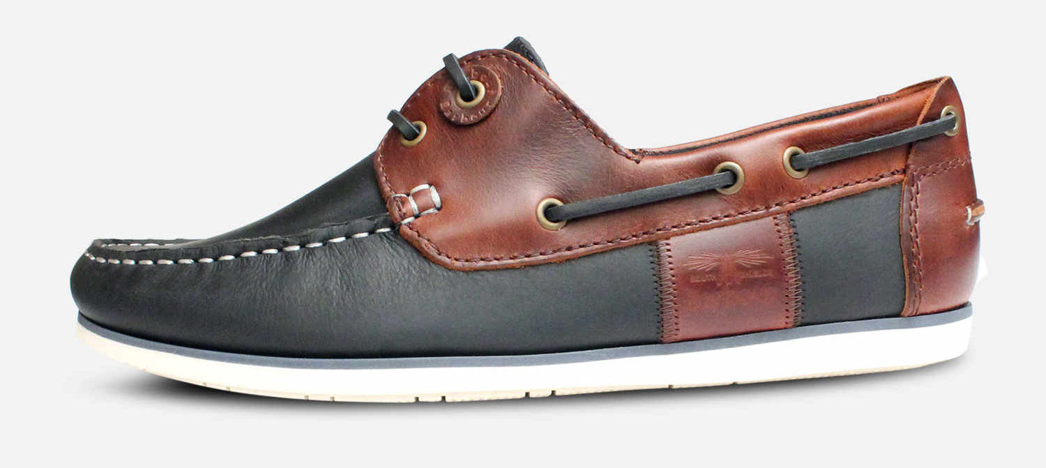 Classic Barbour Capstan Boat Shoes in Navy Blue & Brown