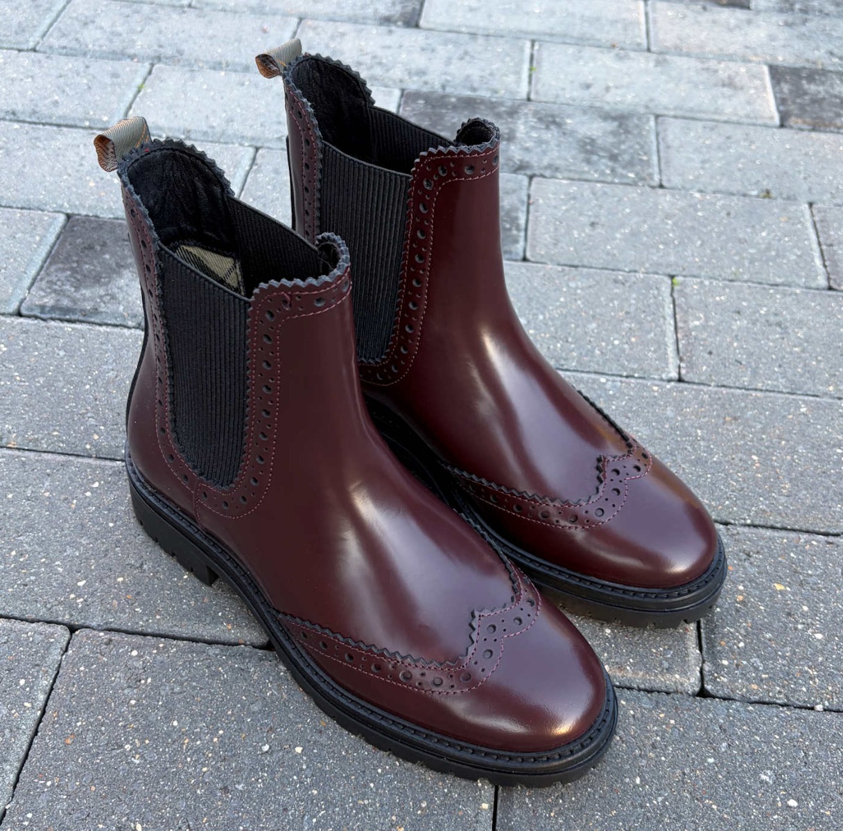 Barbour Burgundy Polished Designer Chelsea Boot Brogues