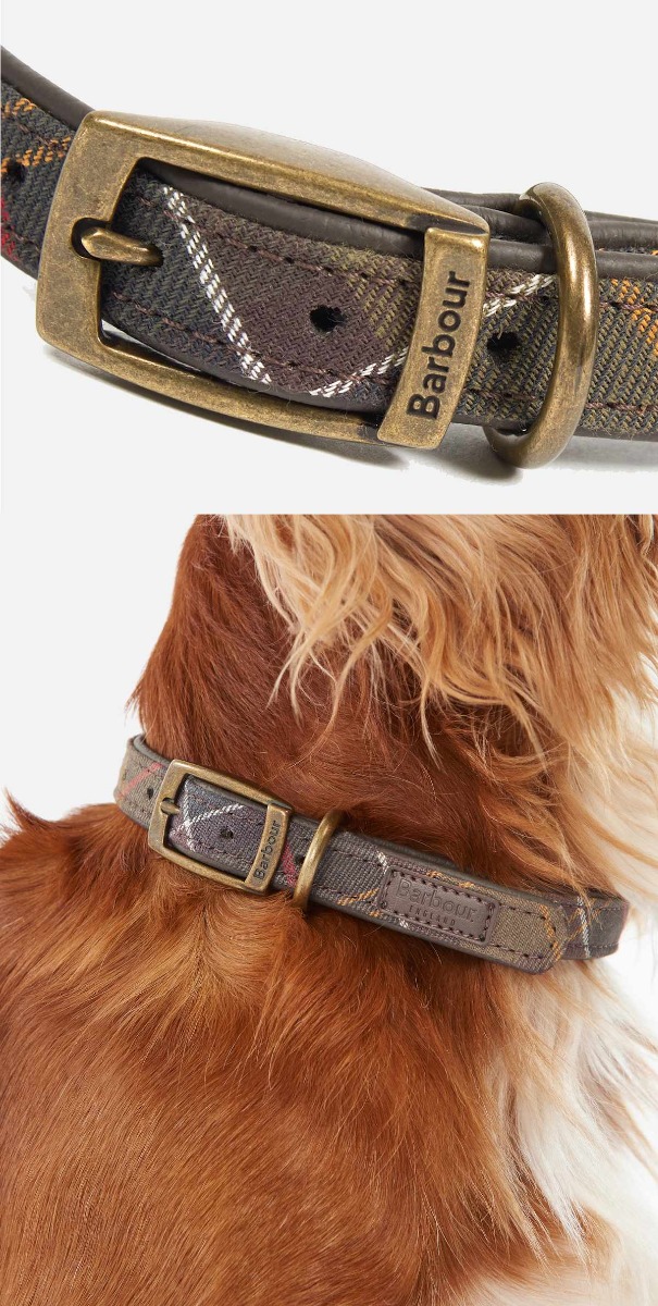 Barbour Leather Dog Collar in Olive Tartan