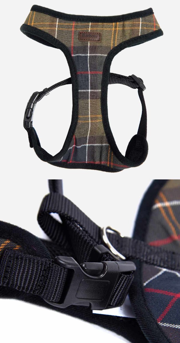 Barbour Olive Green Tartan Dog Harness