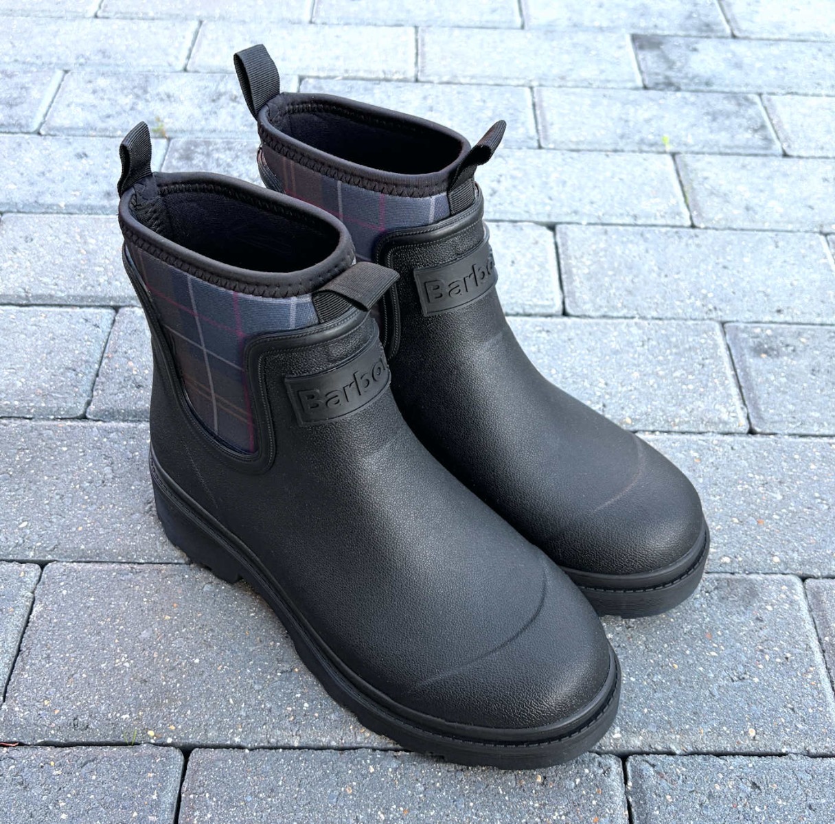 Barbour Black Tartan Neoprene Designer Chelsea Boot Wellies