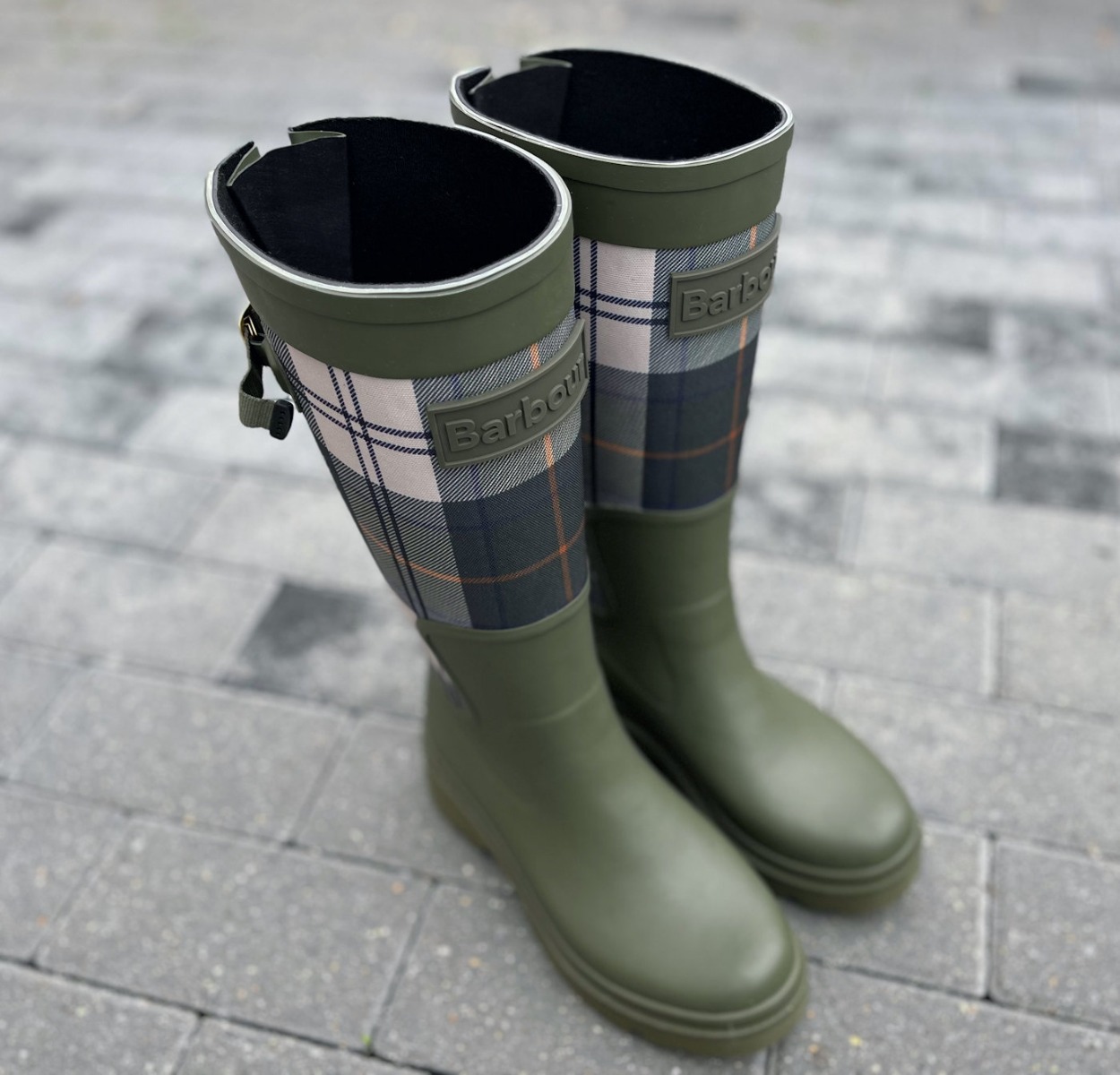Barbour Olive Green Waterproof Platform Dena II Tartan Welly