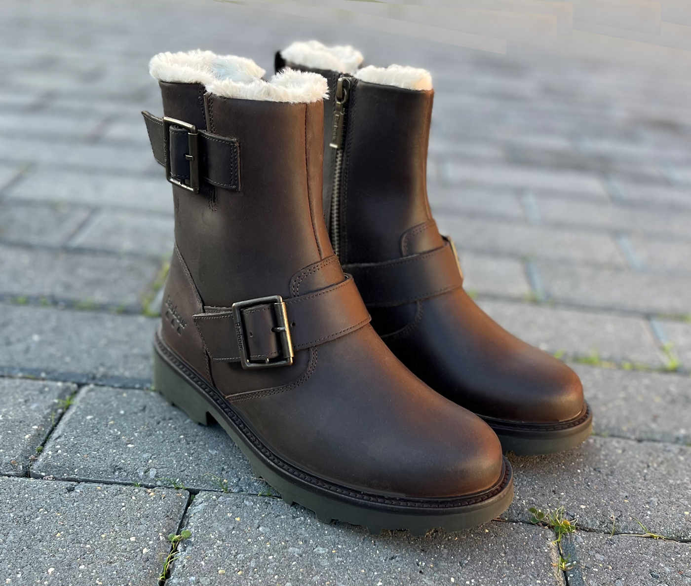 Barbour Waxy Brown Designer Waterproof Biker Boots