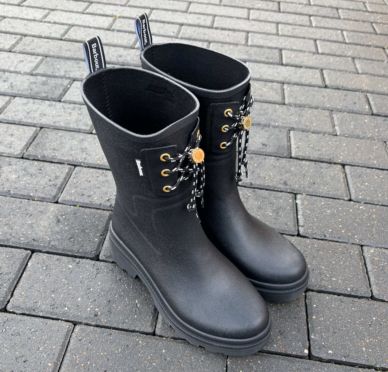 Barbour Black & Gold Waterproof High Heel Walking Boots