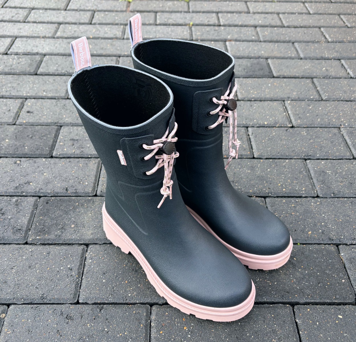 Barbour Dark Navy Blue & Pink Designer Walking Wellies