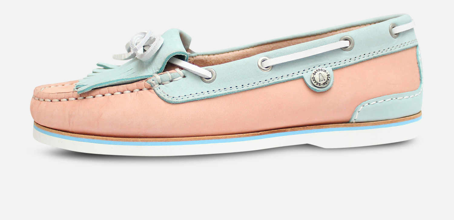 Barbour Ellen 2 Womens Pink & Light Blue Fringe Boat Shoes