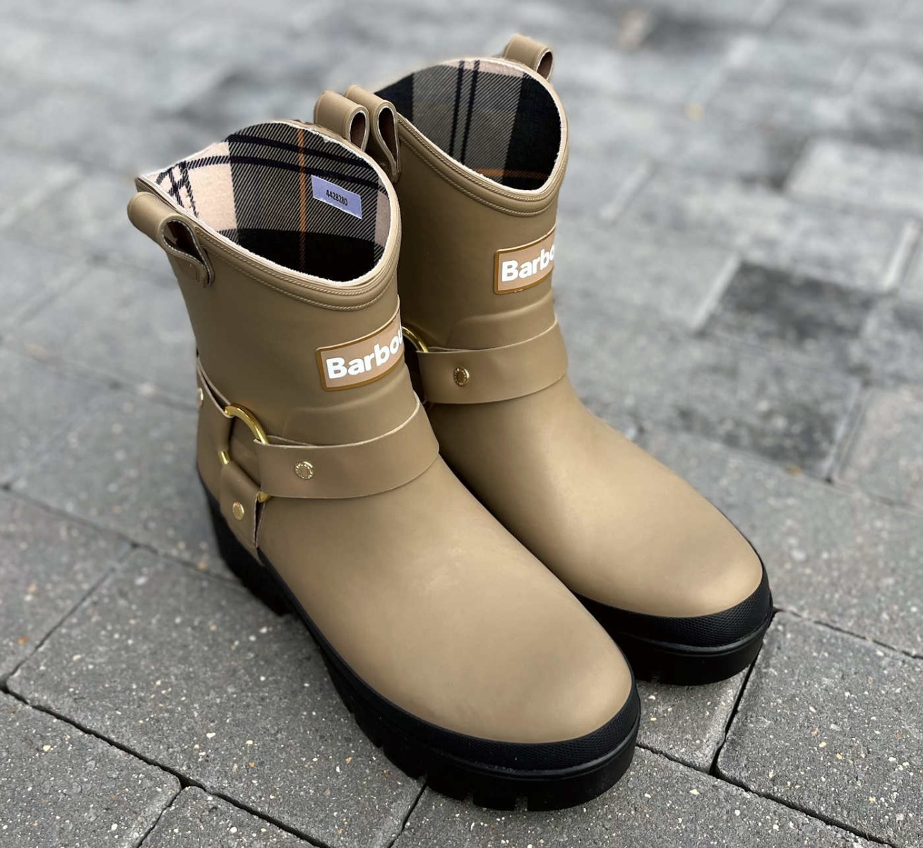 Barbour Putty Rubber Womens Harness Platform Welly Boot