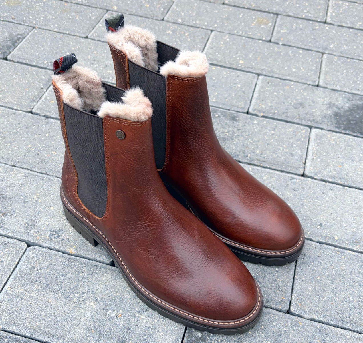 Barbour Designer Faux Fur Chelsea Boots in Waxy Brown
