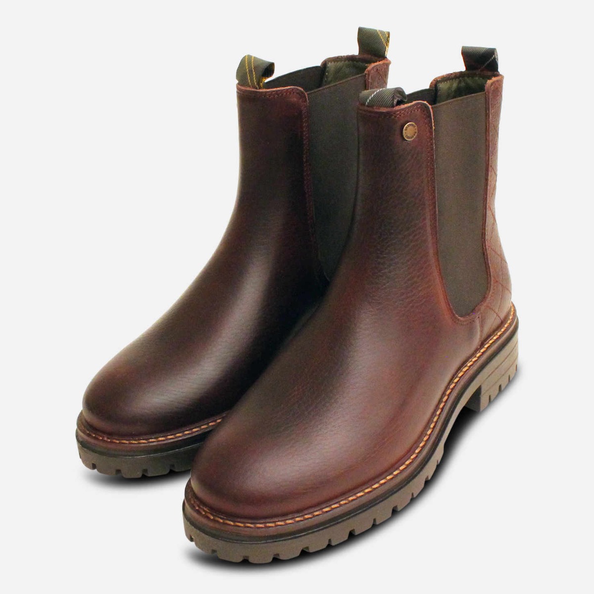 Barbour Mens 7‎ Evie Leather Chelsea Boots Brown Lug Sole Quilted Rugged Outdoor Barbour // Evie // Dark Brown Shop Here https  main image 3