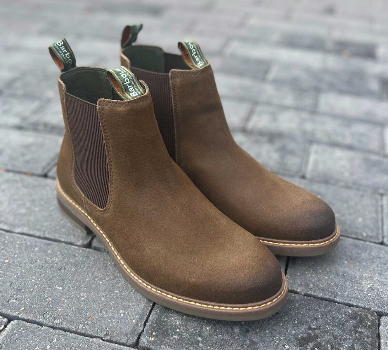 Barbour Olive Green Waxy Suede Chelsea Boots Rubber Sole