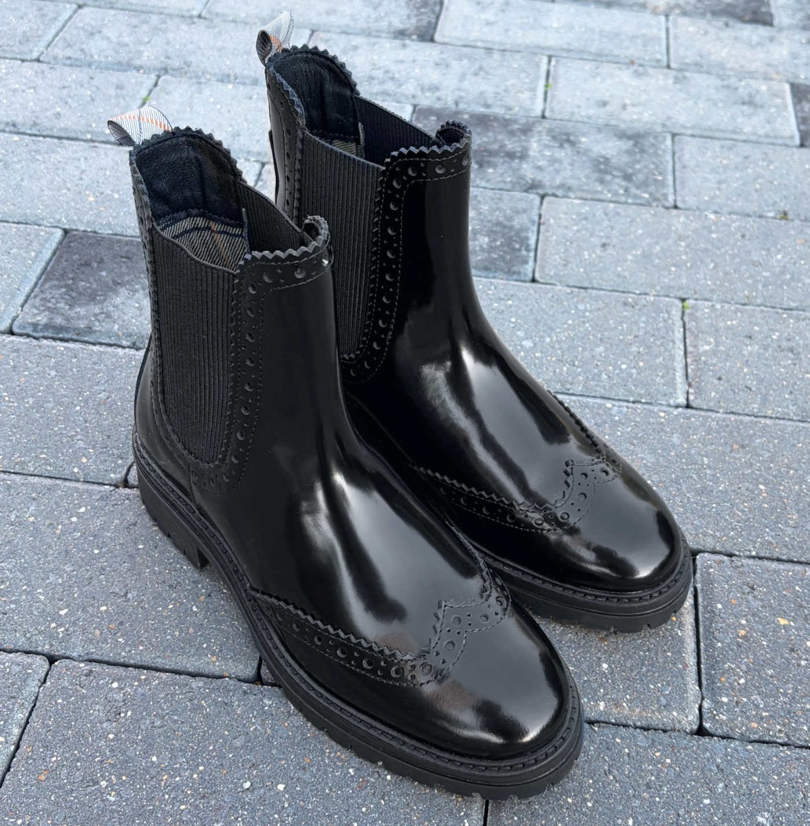 Barbour Black Polished Womens Designer Chelsea Boot Brogues