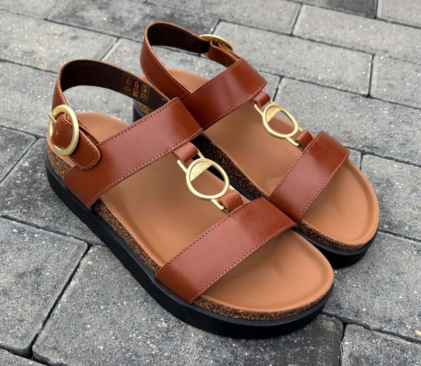Barbour Brown T Bar Designer Ladies Sandals with Gold Buckle