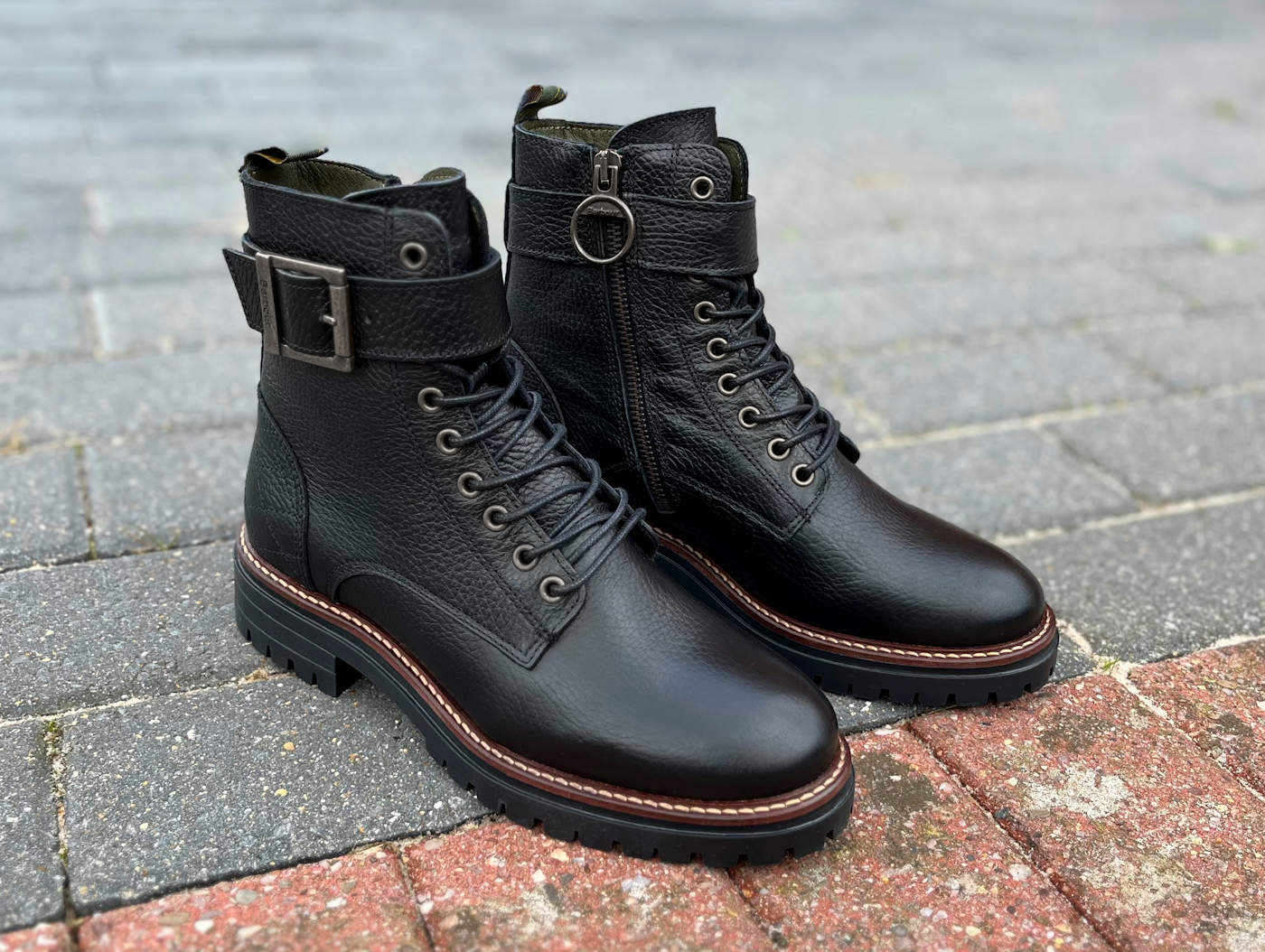 Barbour Designer Black Buckle Lace Up Ankle Boots