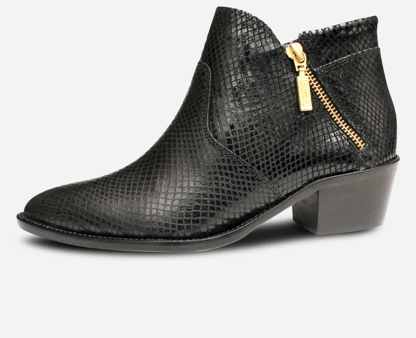 Barbour International Black Snakeskin Heeled Zip Boots
