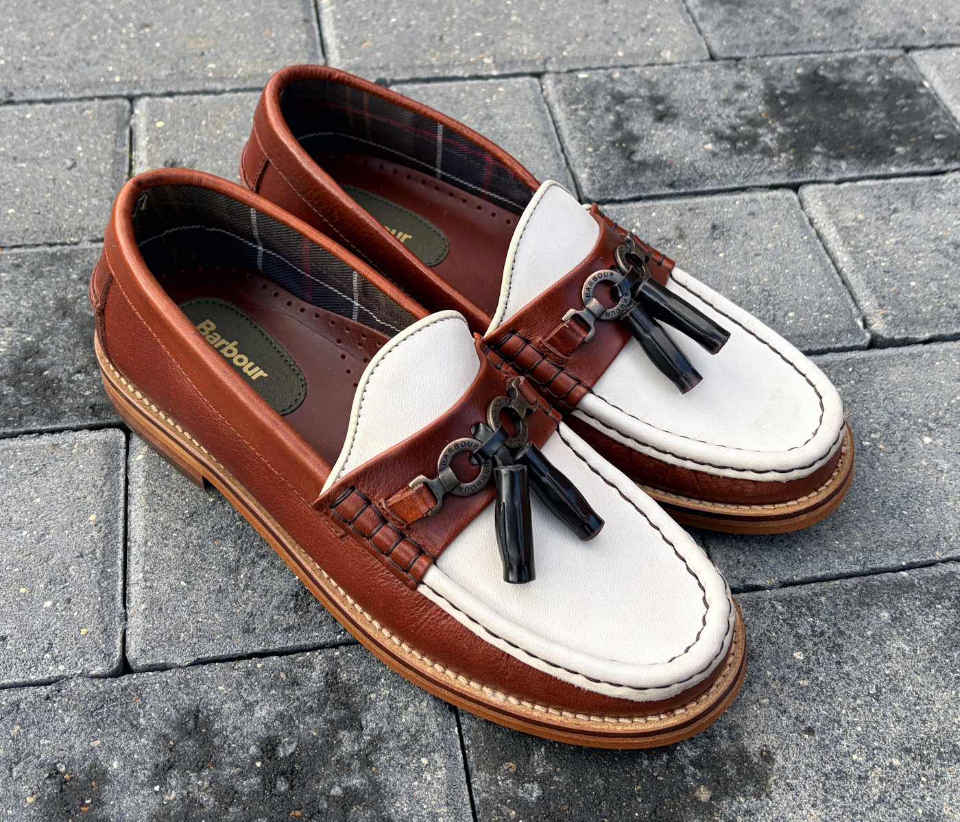 Barbour Two Tone Brown & Off White Ladies Tassel Loafers