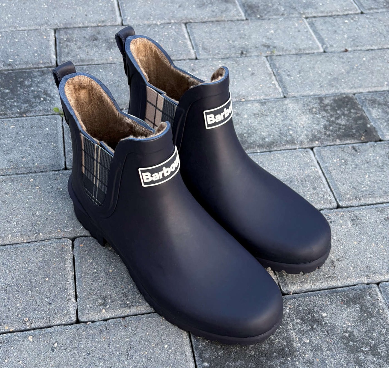 Barbour Warm Lined Navy Tartan Chelsea Boot Welly
