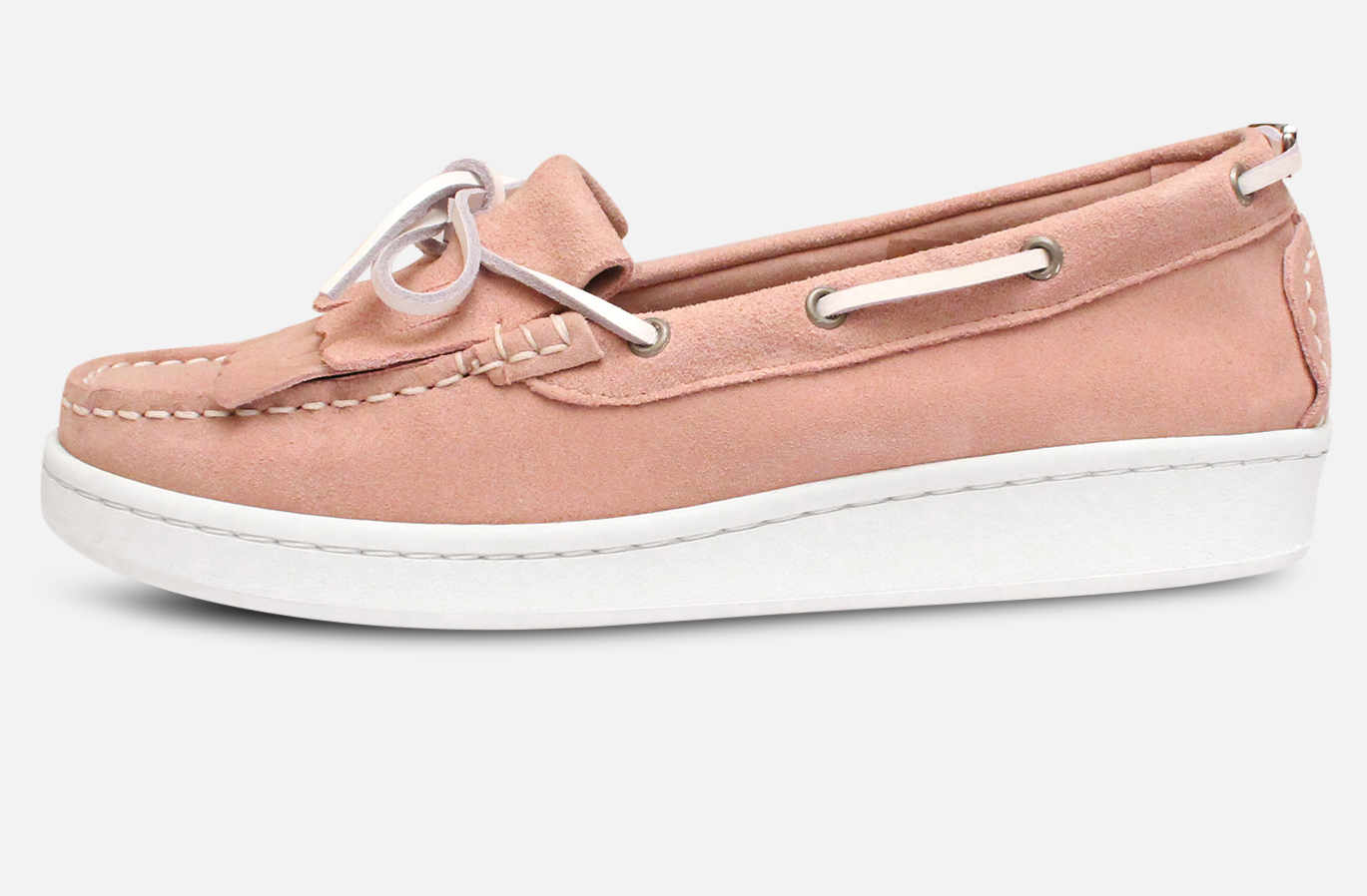 Barbour Pink Suede Deck Shoes with Klara White Sole