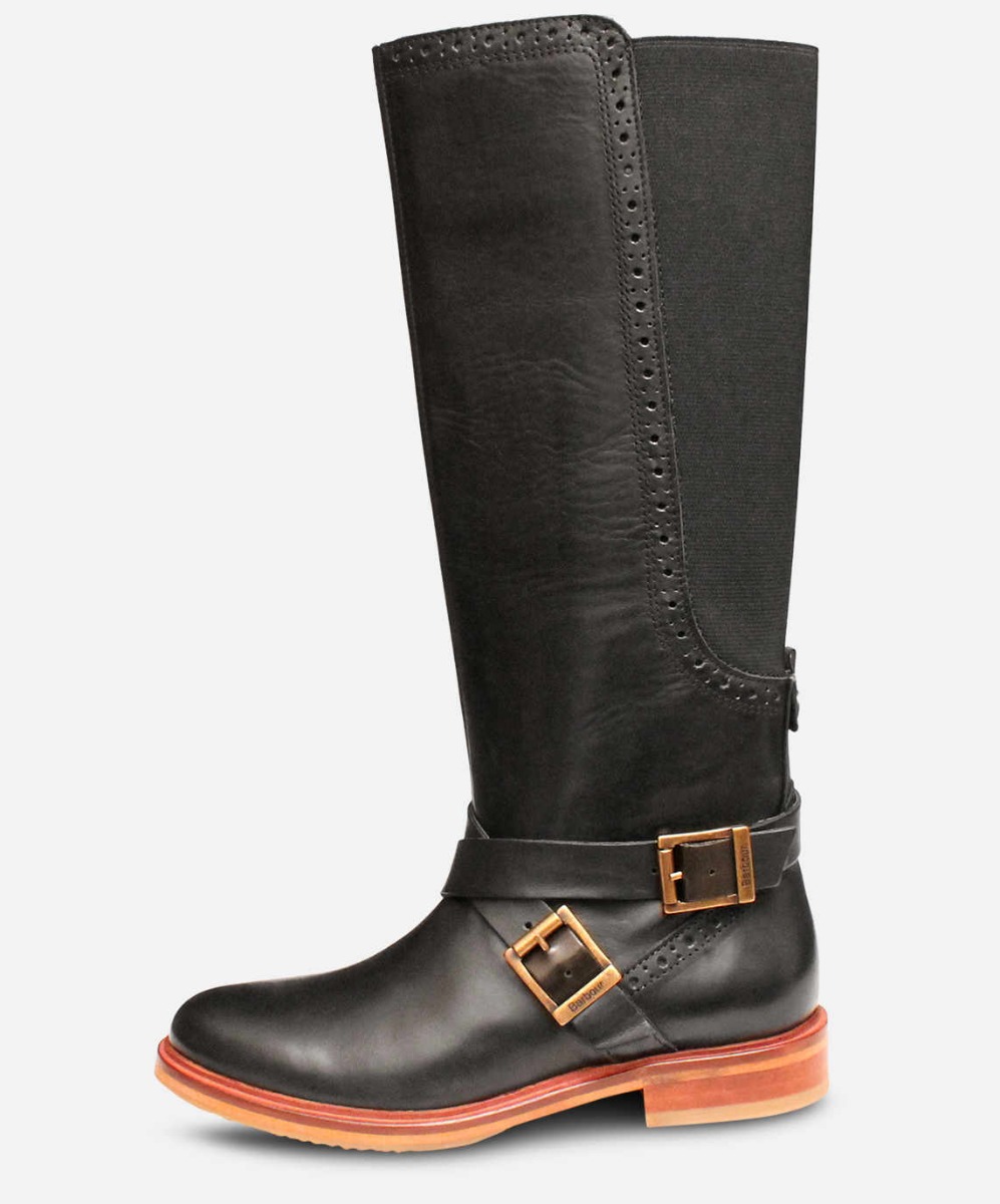 Barbour Knee High Mary Twin Buckle Boots in Black