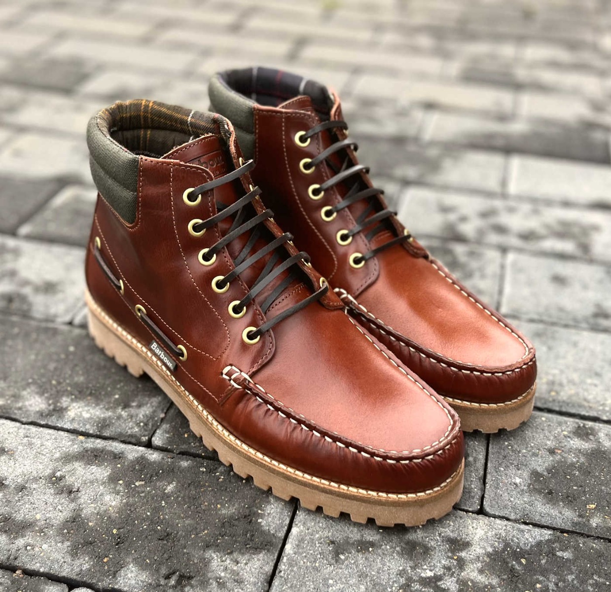 Barbour Waxy Brown Tiller II Boat Boots with Rubber Sole
