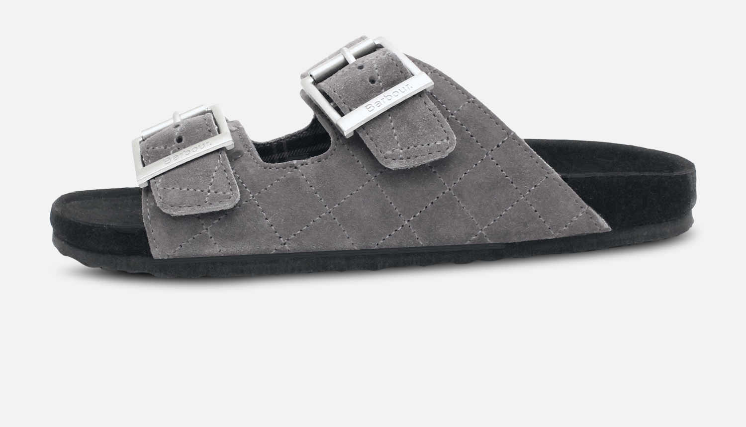 Barbour Double Buckle Mens Quilted Grey Suede Sandals