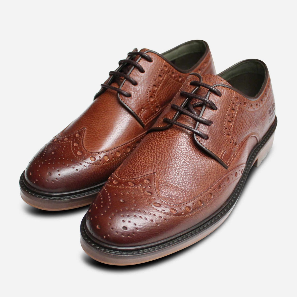 Barbour Mens Lace Up Ouse Country Brogue Shoes in Tan display picture 1