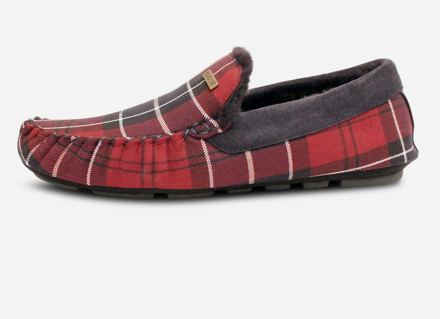 Barbour Luxury Red Tartan Slippers with Warm Lining