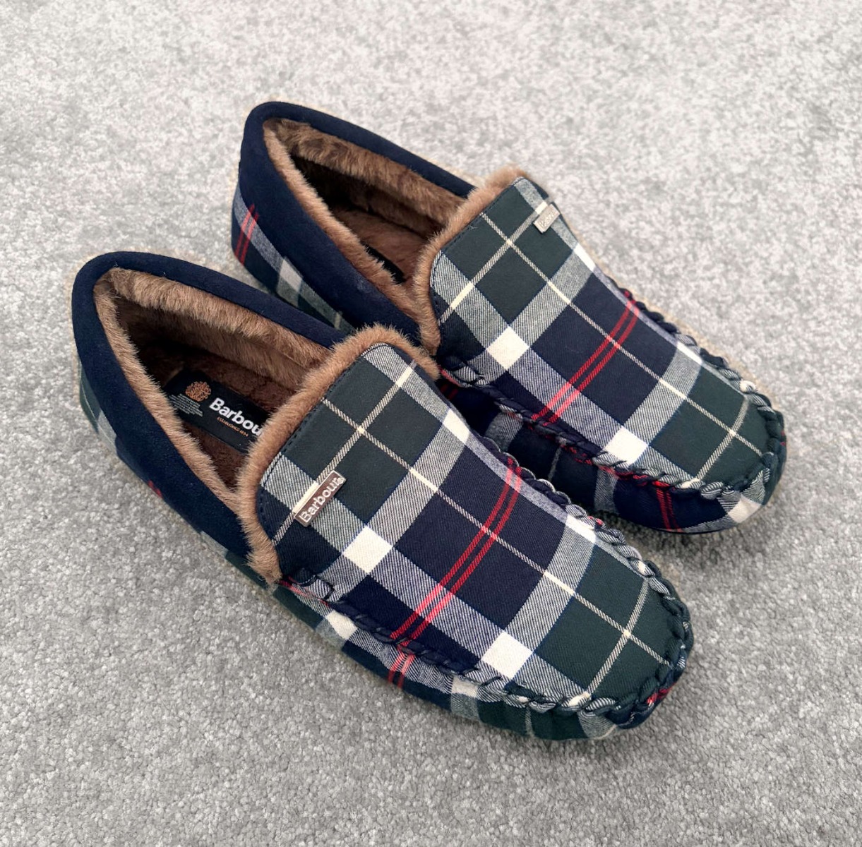 Barbour Navy and Green Tartan Warm Lined Indoor Slippers