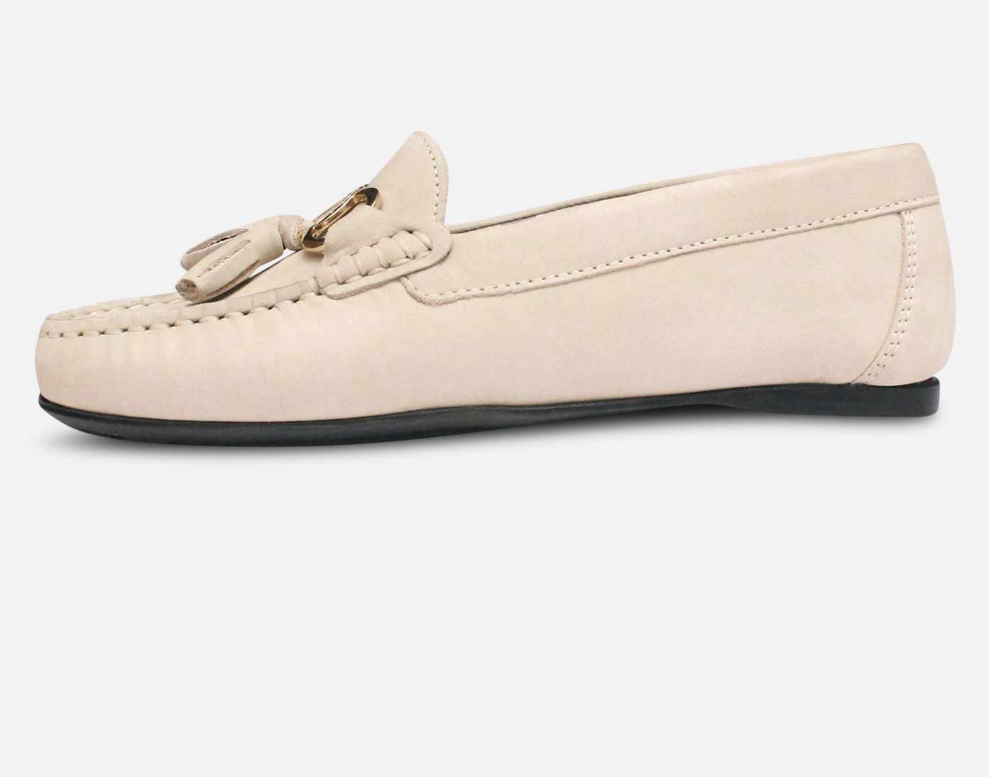 Barbour Light Cream Nubuck Tassel Loafer with Gold Trim