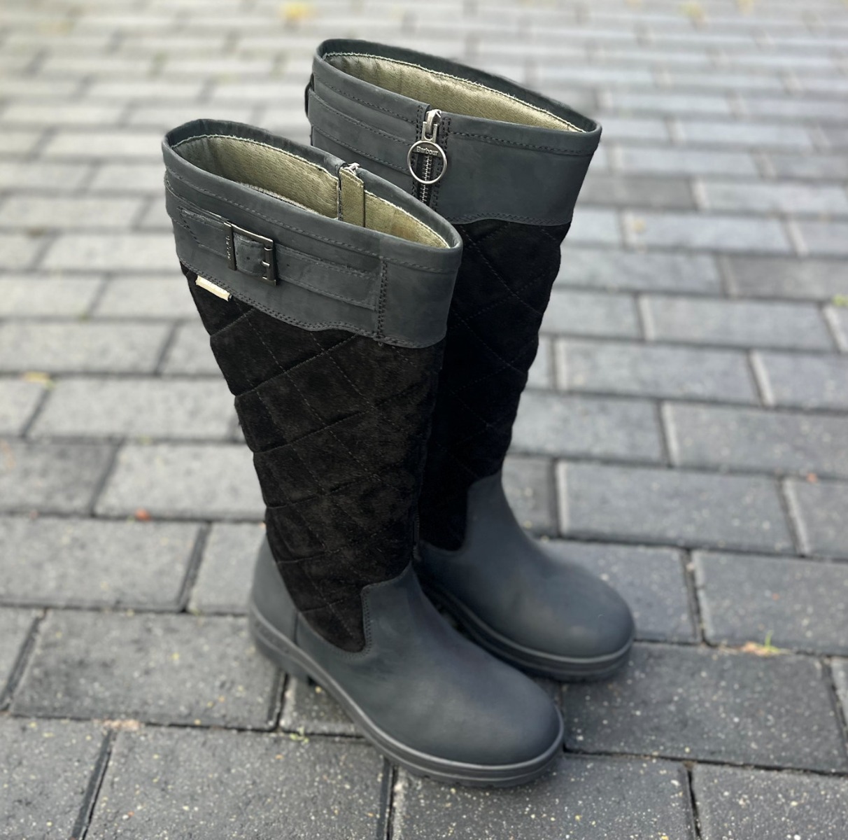 Barbour Tall Black Quilted Waterproof Womens Walking Boots