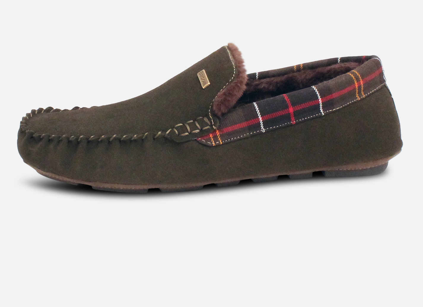 Mens Olive Green Barbour Indoor Luxury Fur Slippers