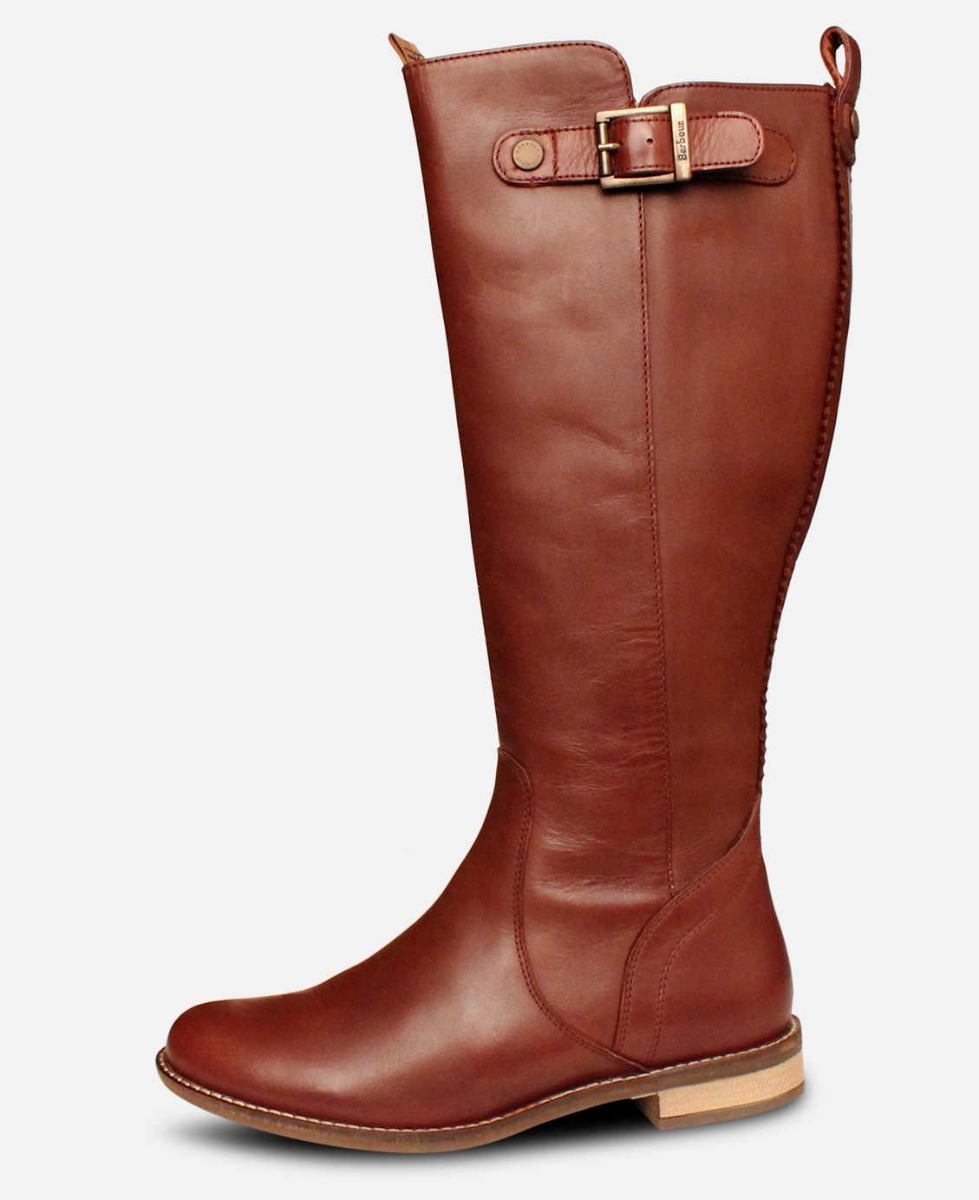 Barbour Knee High Boots in Bordeaux Leather with Rubber Sole