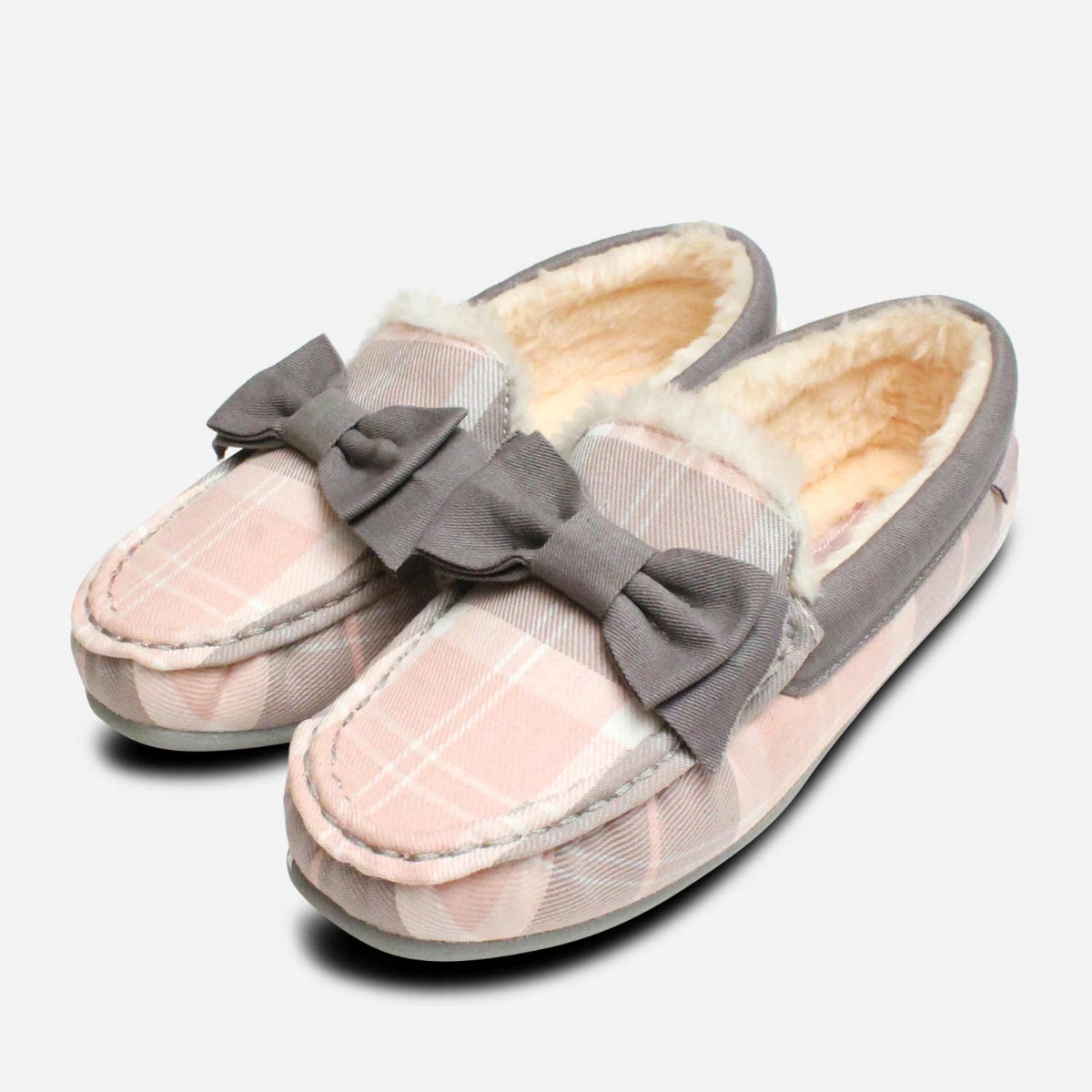 Barbour Sadie 2 Pink & Grey Tartan Bow Slippers
