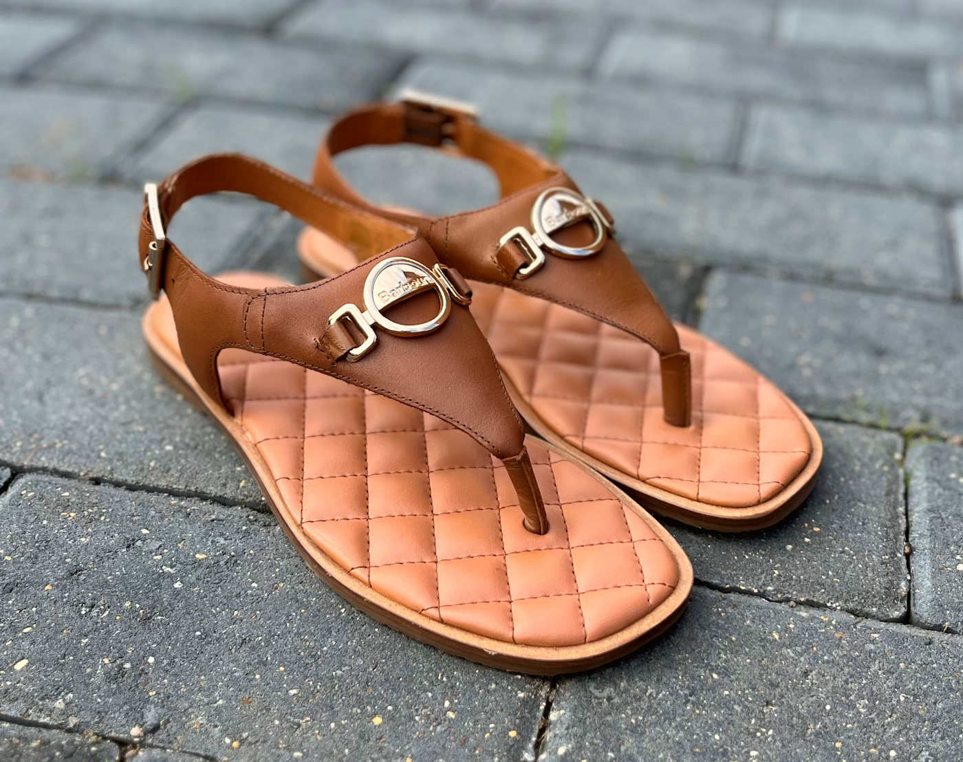 Barbour Ladies Designer Slingback Sandals in Tan Leather