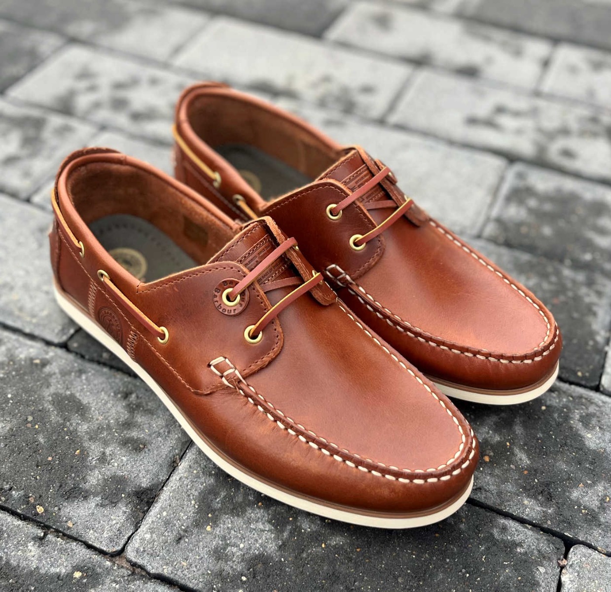 Barbour Wake II Boat Shoes in Waxy Cognac Leather