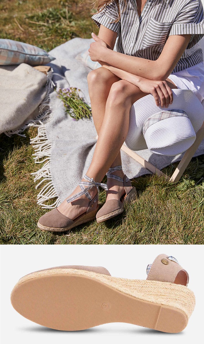 Barbour Strappy Womens Wedge Sandals in Beige Suede