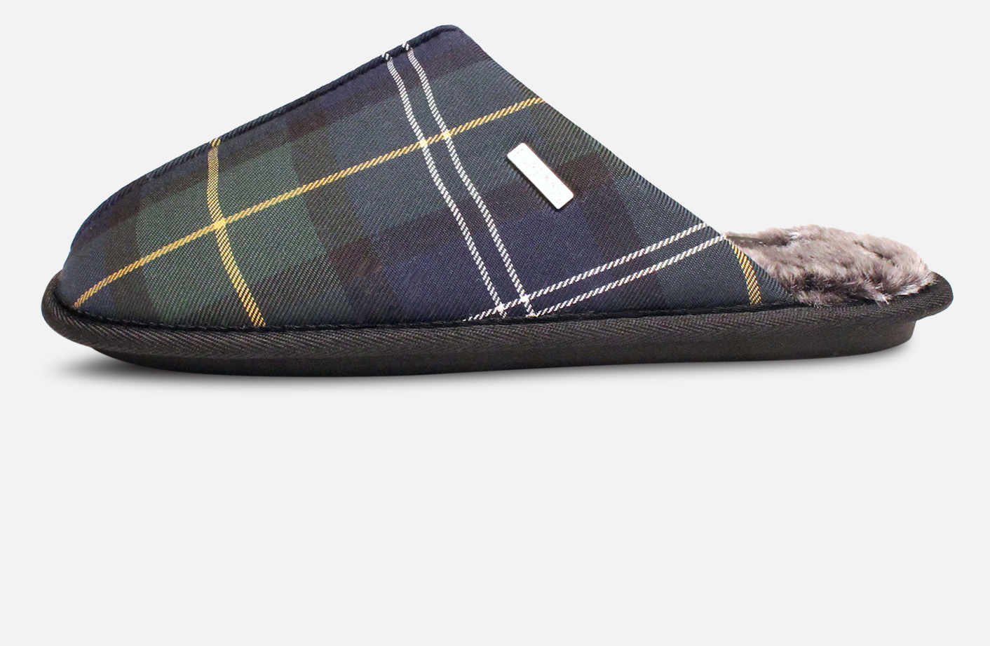 Barbour Mens Young Slippers in Green Tartan with Fur Lining