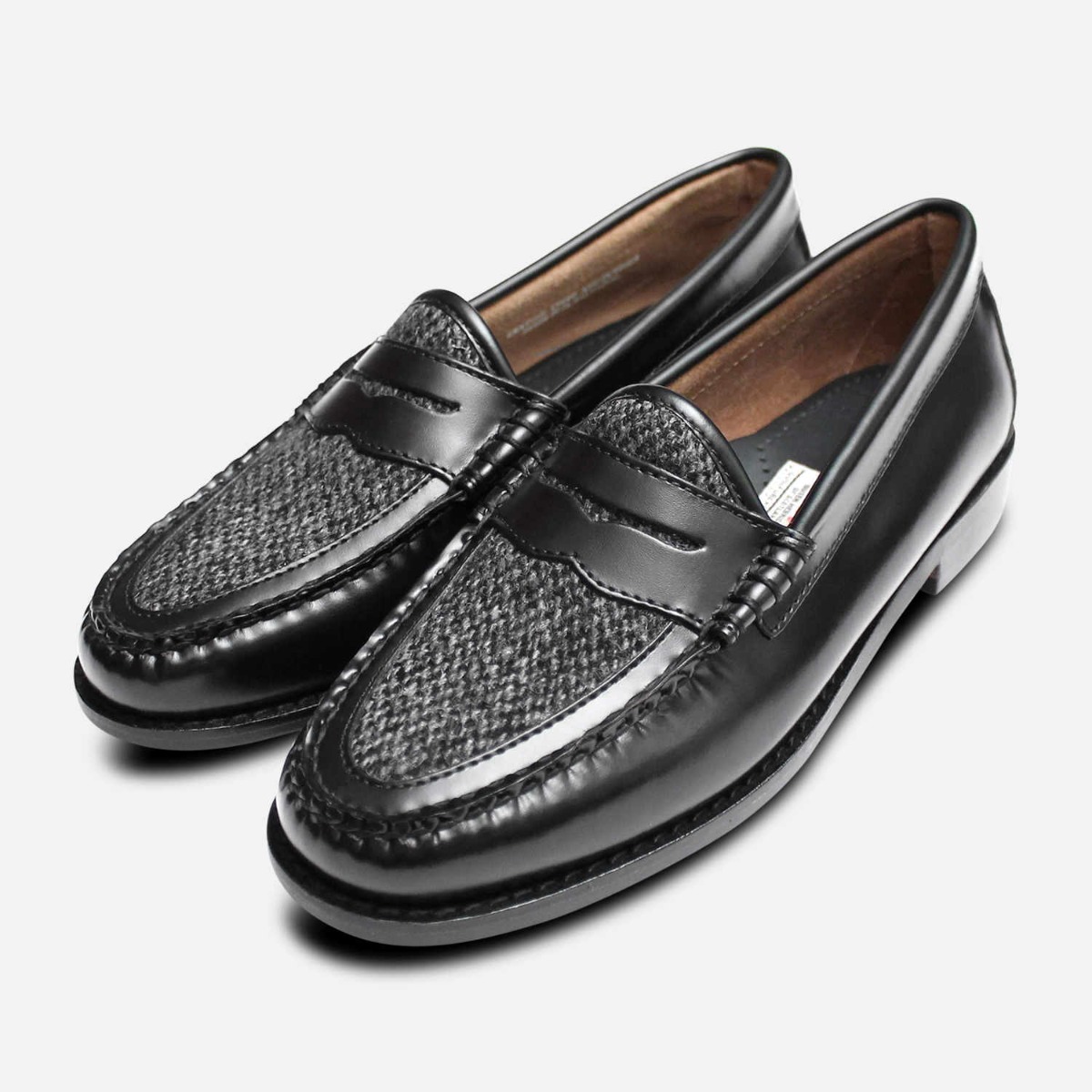 VGUC Crockett & Jones x Brooks Brothers Black Harris Tweed Loafers US 10.5 Harvard 2 Black Milled Calf – Crockett & Jones US main image 4