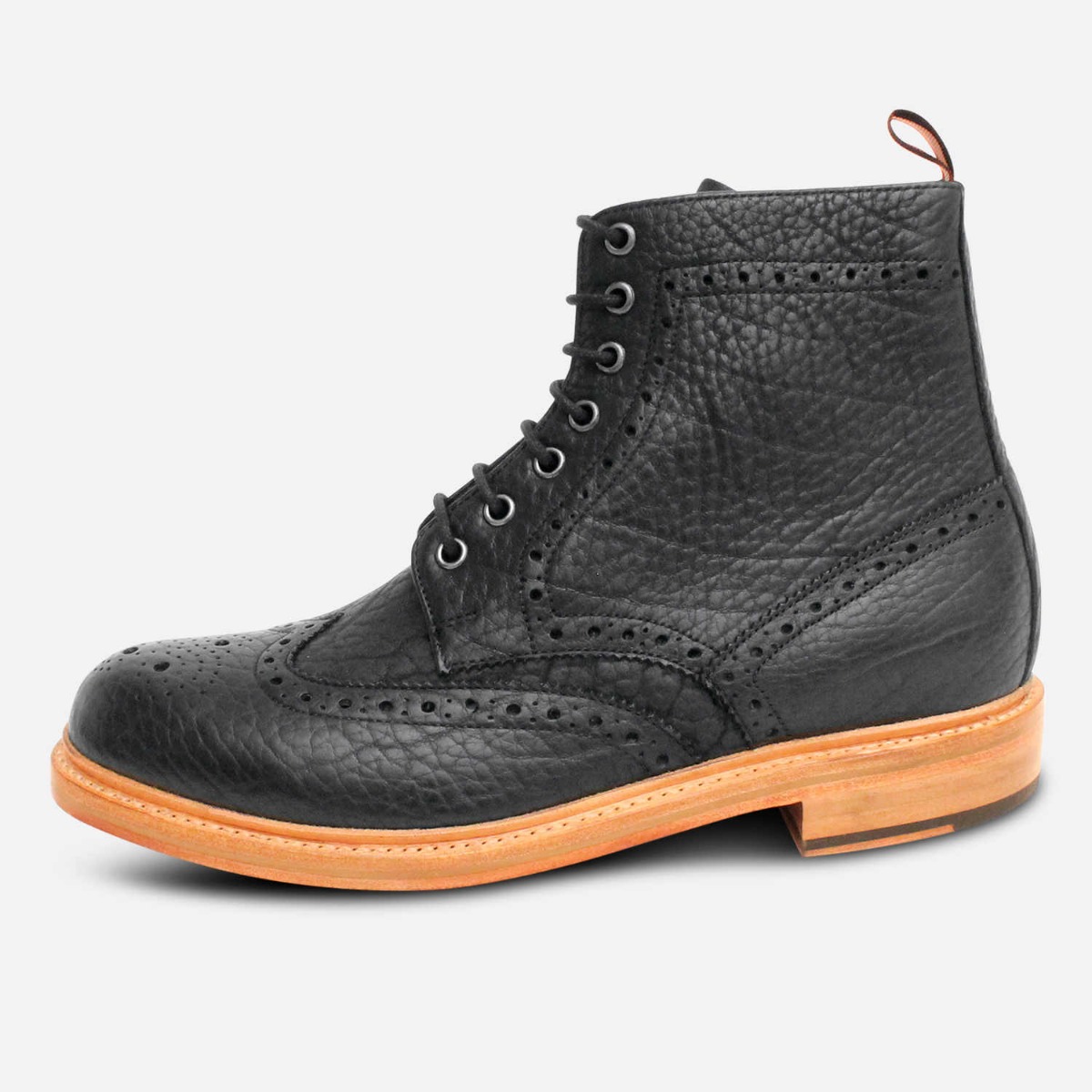 Sherman Premium Black Tumble Grain Country Brogue Boot