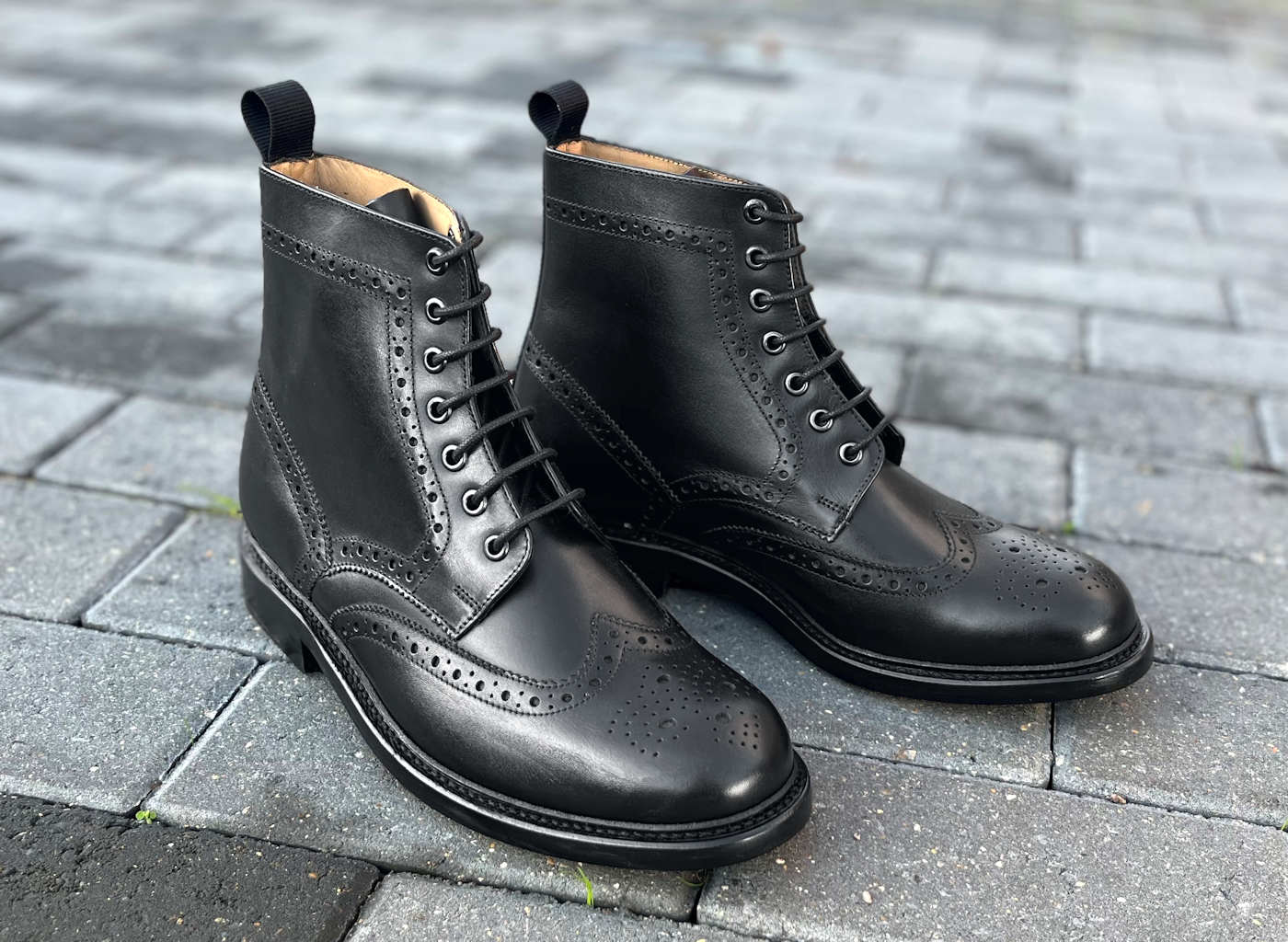 Black Goodyear Welted Brogue Chapman Country Boots