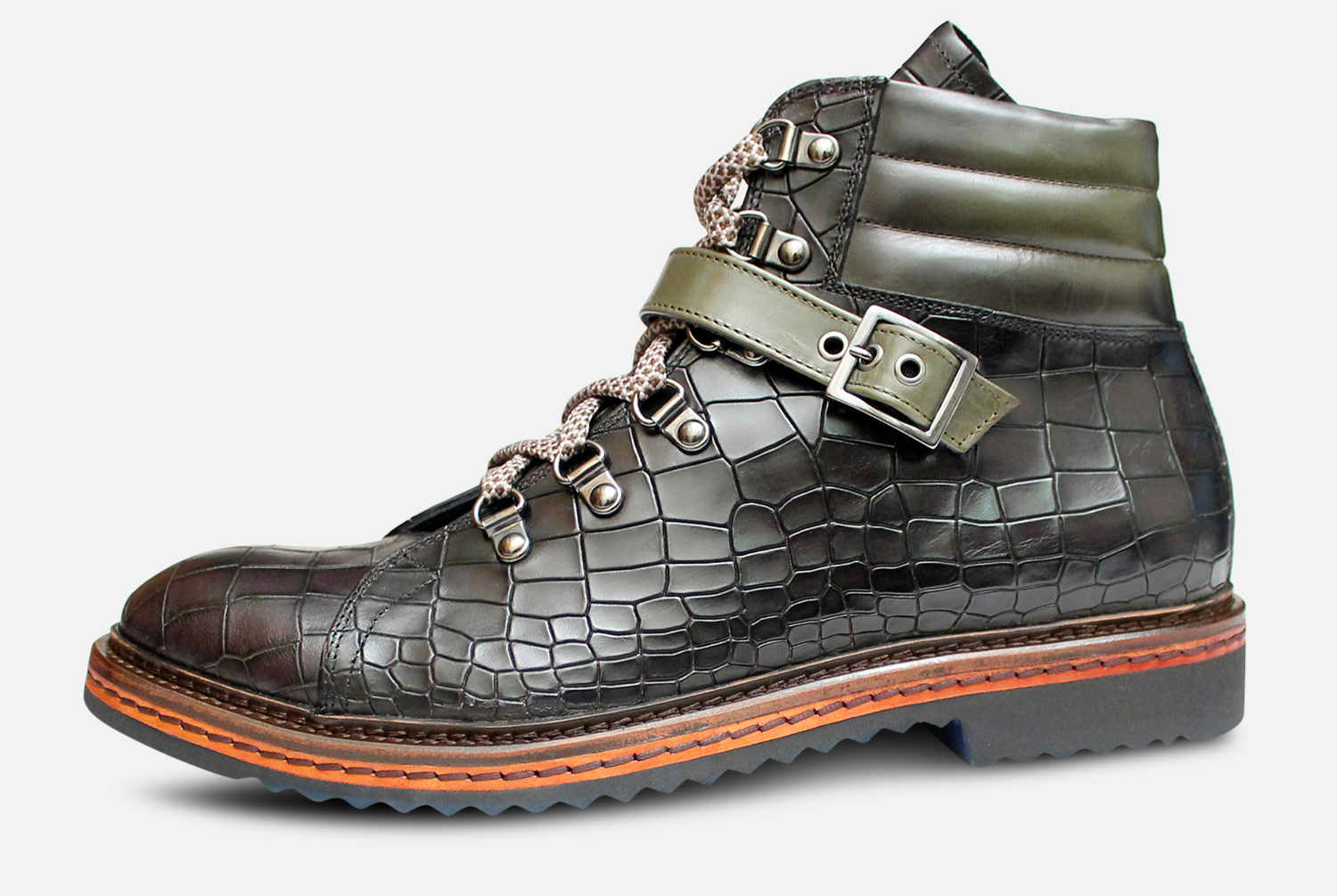 Luxury Black & Khaki Crocodile Print Urban Trekking Boots