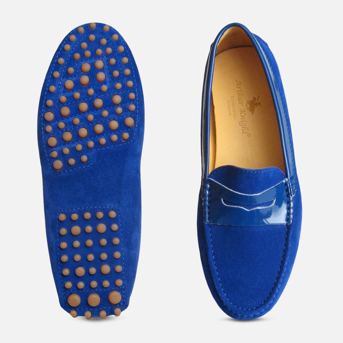Electric Blue Suede & Patent Arthur Knight Ladies Italian Driving Moccasins