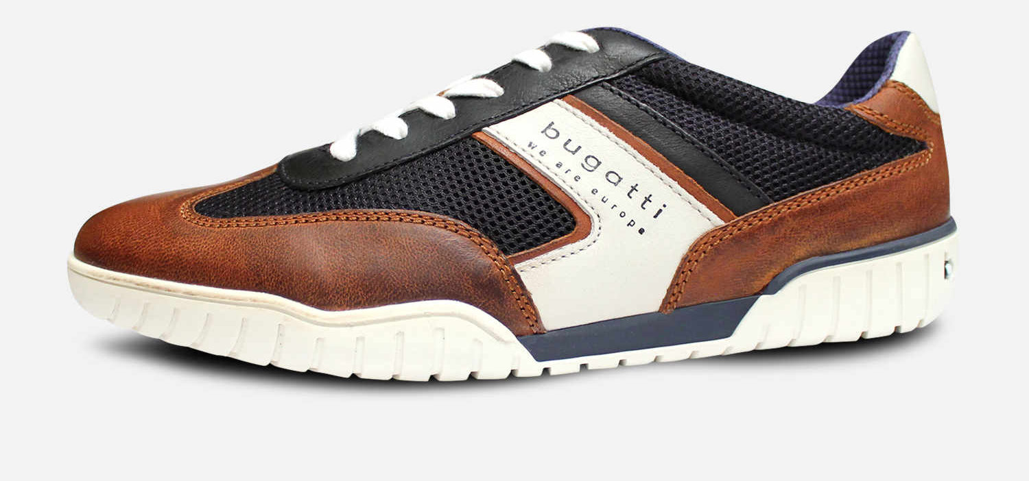 Bugatti Designer Distressed Leather Brown & Blue Sneakers